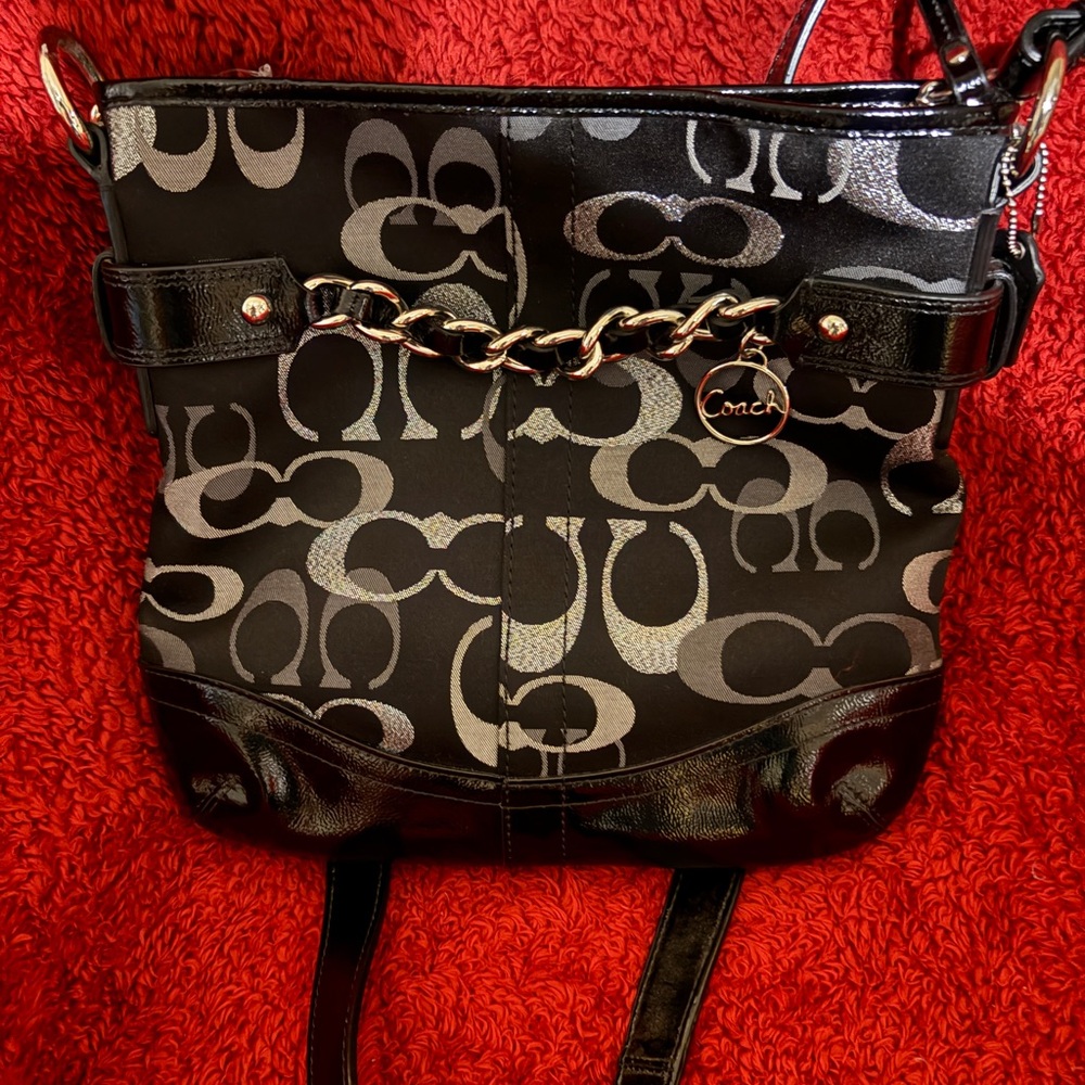 Coach Black and Silver Shoulder Bag And Matching Wallet.